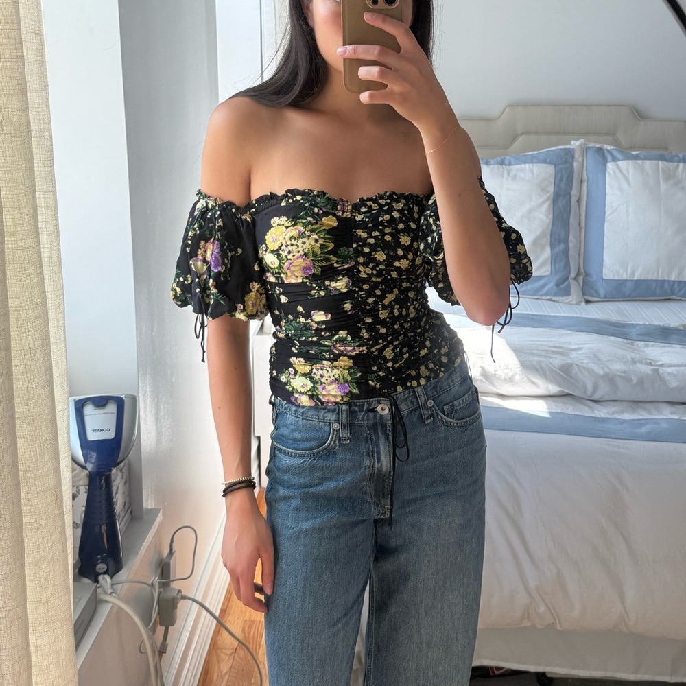 For Love And Lemons Black Floral Off-Shoulder Blouse